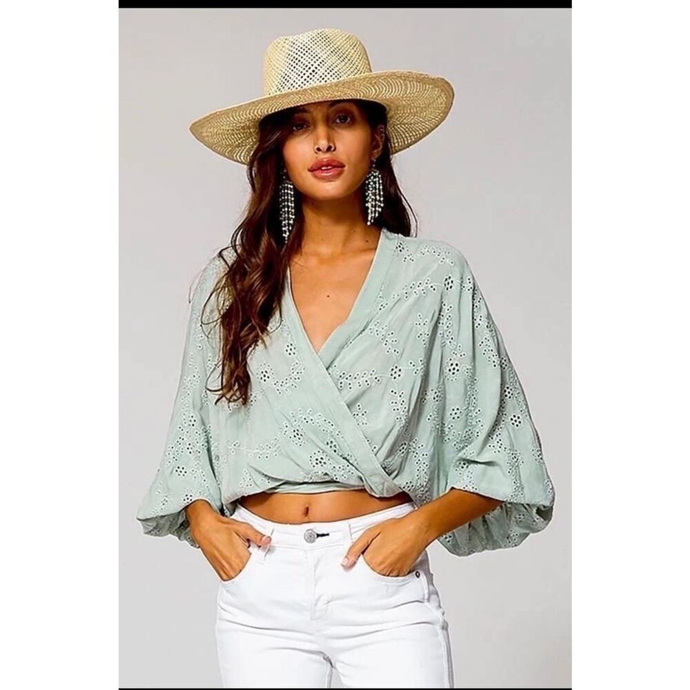 Young Fabulous & Broke Lacey eyelet wrap crop top small
